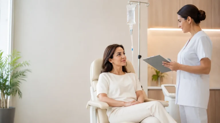 IV uygulama öncesinde sağlık profesyoneliyle klinik değerlendirme yapan danışan