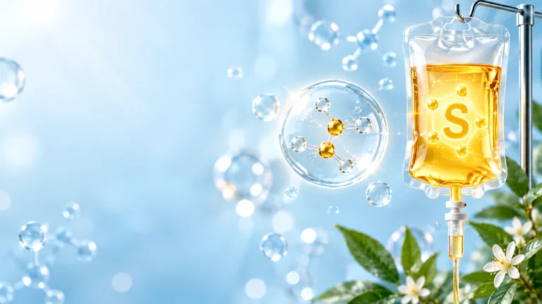 IV glutatyon uygulamasını temsil eden klinik serum görseli