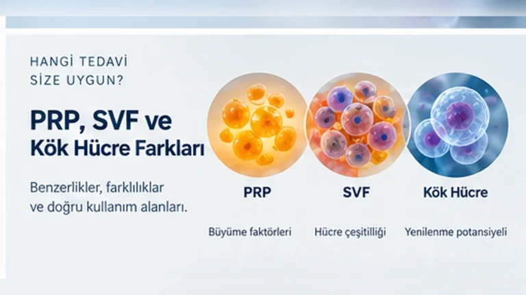 PRP, SVF ve kök hücre arasındaki içerik ve uygulama farklarını karşılaştıran görsel