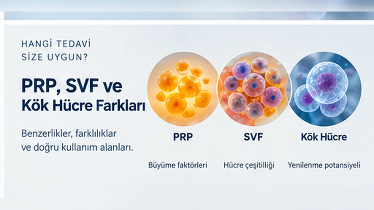 PRP, SVF ve kök hücre arasındaki içerik ve uygulama farklarını karşılaştıran görsel