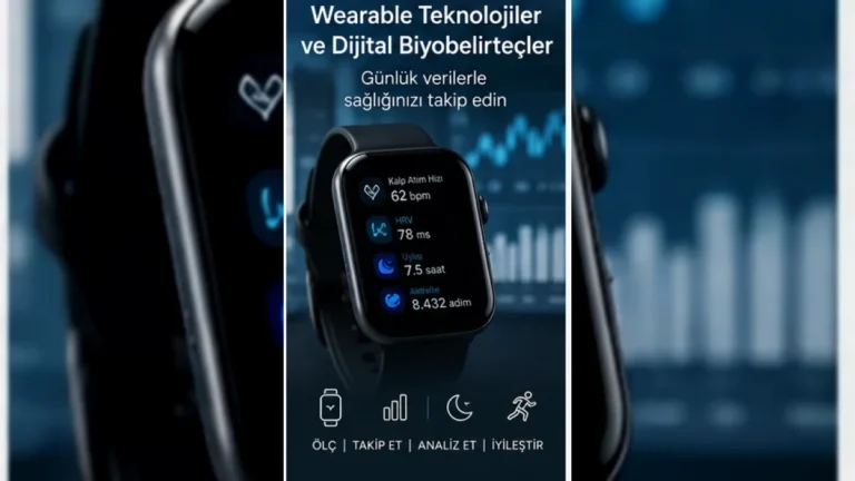 Wearable teknolojiler ve dijital biyobelirteçler; HRV, uyku, aktivite ve toparlanma verilerinin longevity takibi – yatay kapak