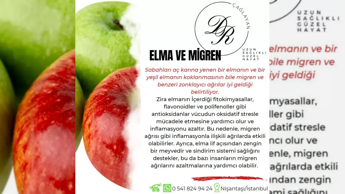 Elma tüketimi ile migren arasındaki ilişkiyi anlatan görsel – yatay arşiv kapağı