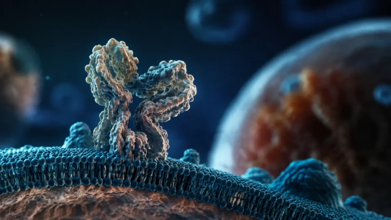 Ipamorelin konusu için hücre zarı ve reseptörün temsili illüstrasyonu