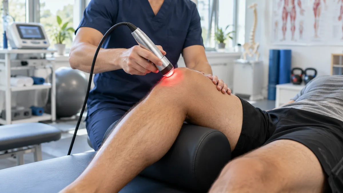 Diz ağrılarında lazer tedavisini gösteren gerçekçi klinik fotoğraf – Bodrum