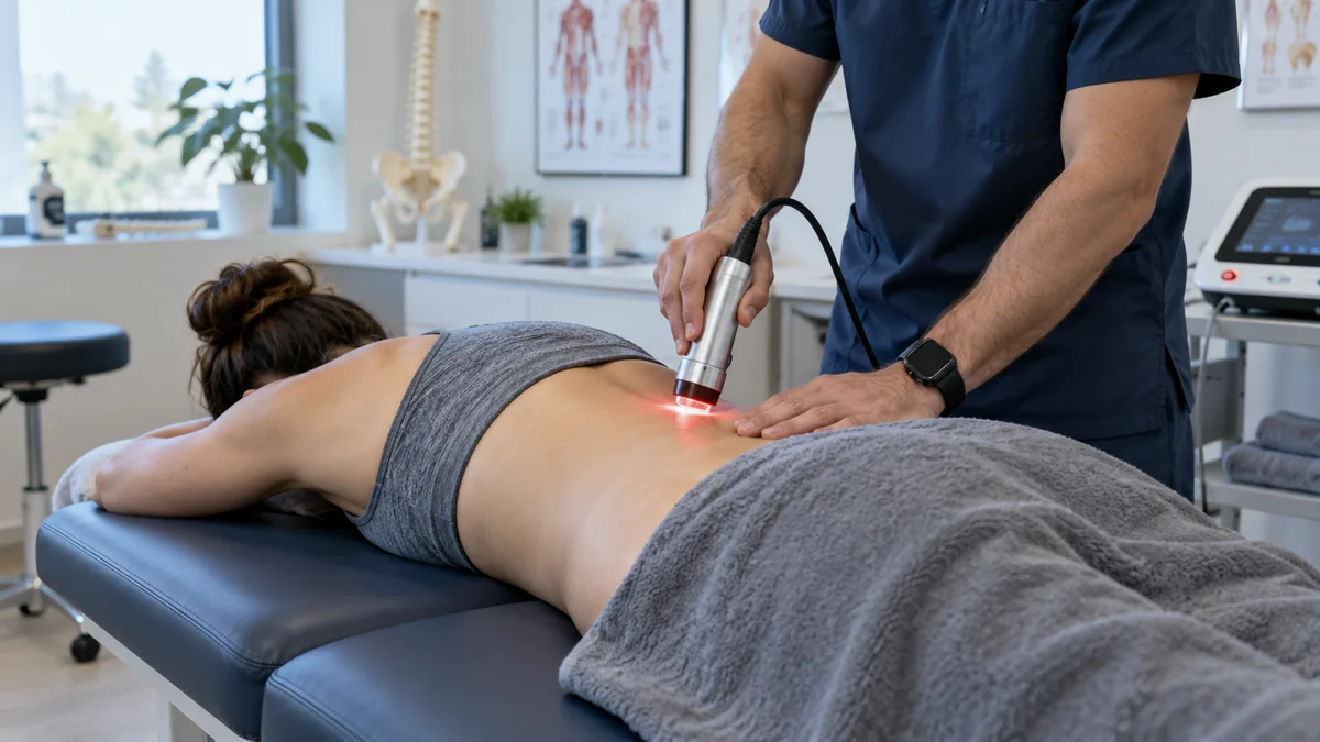 Bel ağrısında lazer tedavisini gösteren gerçekçi klinik fotoğraf – Bodrum