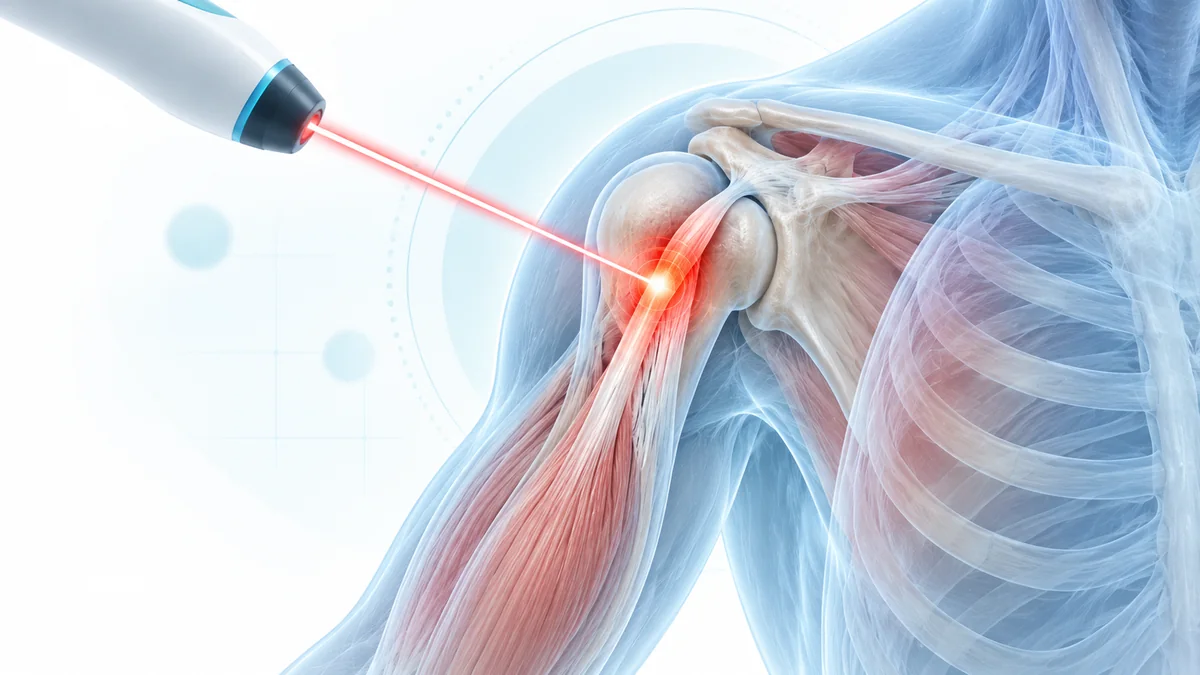 Biseps uzun baş tendon ağrısında omuz tendonuna lazer tedavisini temsil eden teknik tıbbi illüstrasyon – Bodrum