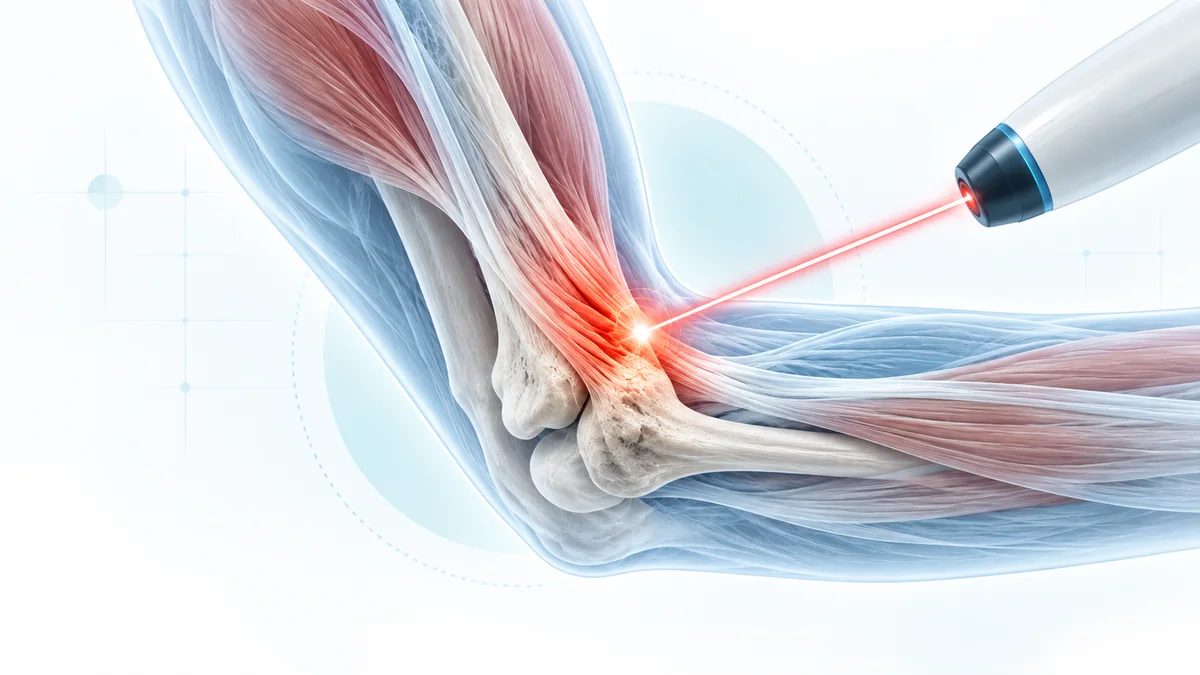 Distal biseps ve triseps tendon ağrısında dirsek çevresine lazer tedavisini temsil eden teknik tıbbi illüstrasyon – Bodrum