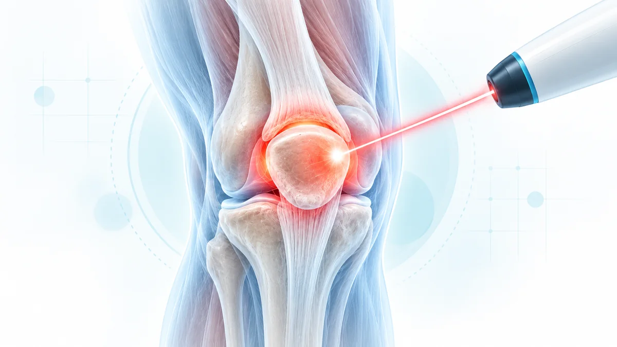 Patellofemoral ağrı ve ön diz ağrısında lazer tedavisini temsil eden teknik tıbbi illüstrasyon – Bodrum
