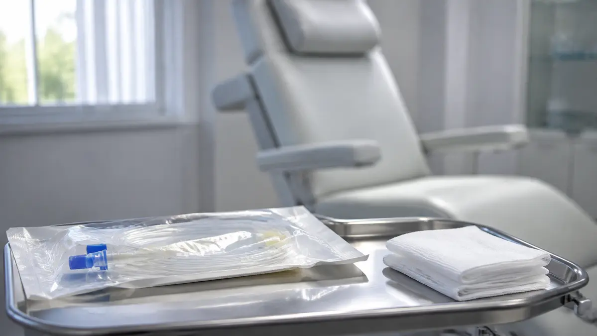 Majör otohemoterapi rehberi için temsili steril malzeme ve klinik hazırlık alanı