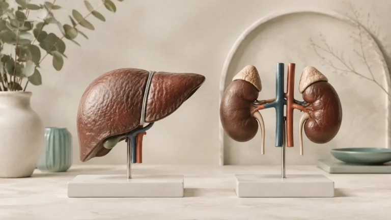 Karaciğer ve böbrekleri gösteren temsili anatomik modeller
