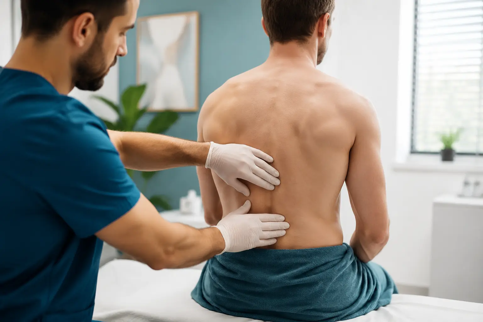 Paravertebral ozon öncesinde bel bölgesinin değerlendirilmesini gösteren temsili muayene.